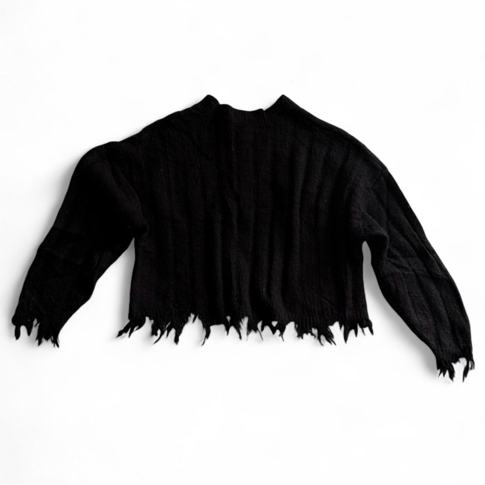 Double Zero Black Distressed Cropped Sweater Medi… - image 6